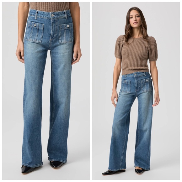 PAIGE Denim - Paige Anessa 31” Seamed‎ Patch Pockets Jeans Denim Wide Leg Blue Size 31